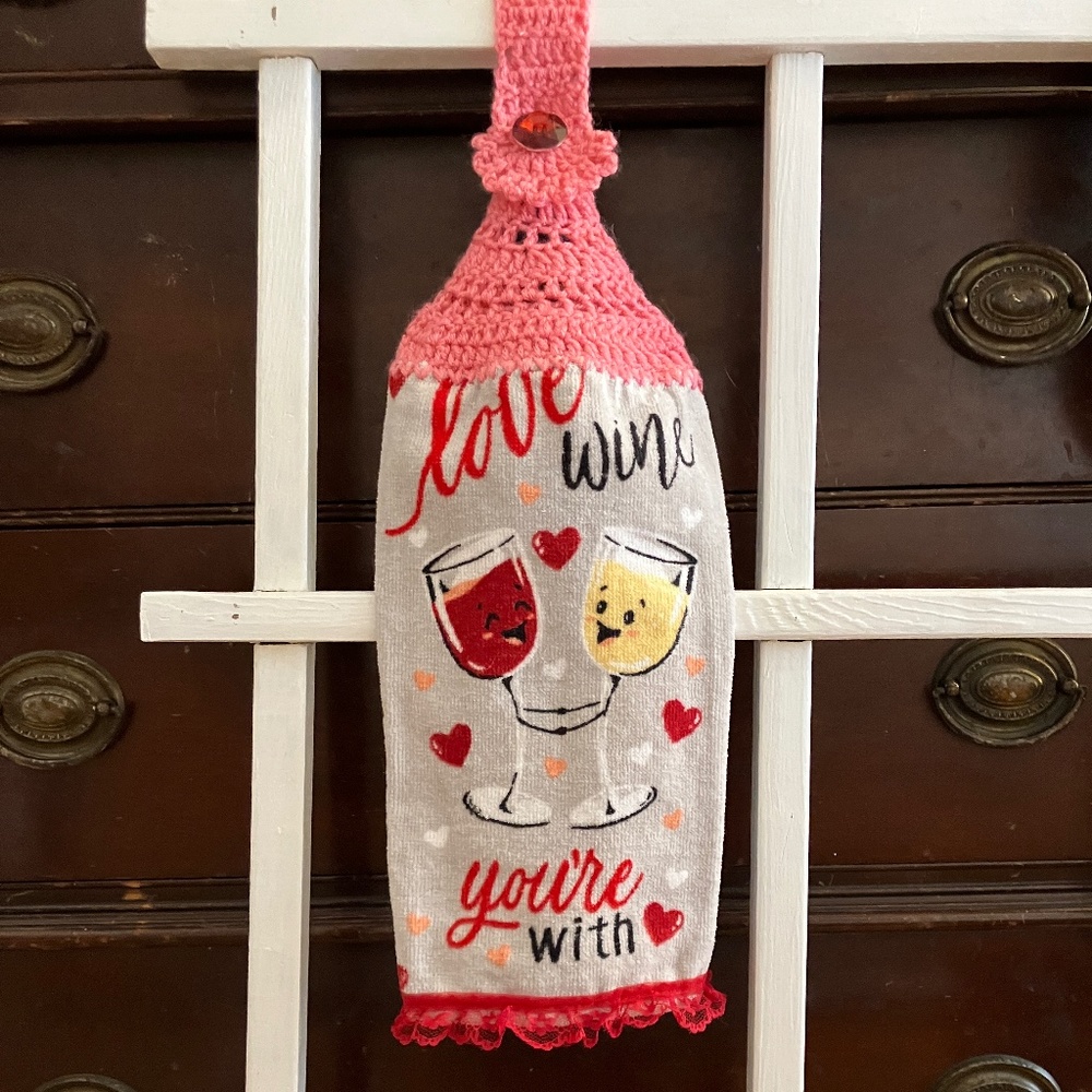 NWOT! Cute Handmade Valentine "Wine" Towel!